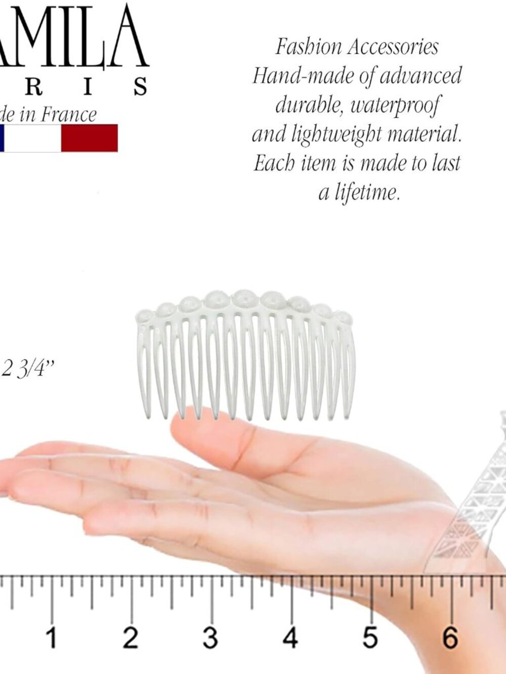 Paris /2 French Hair Side Comb Small Rounded, White French Twist Hair Combs Deco - Picture 4 of 8
